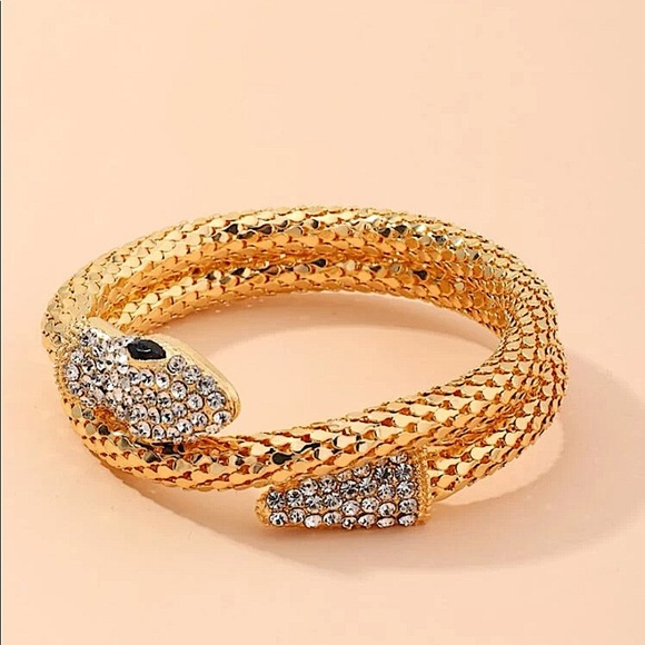 GOLD RHINESTONE SNAKE WRAP AROUND BRACELET - Picture 7 of 9